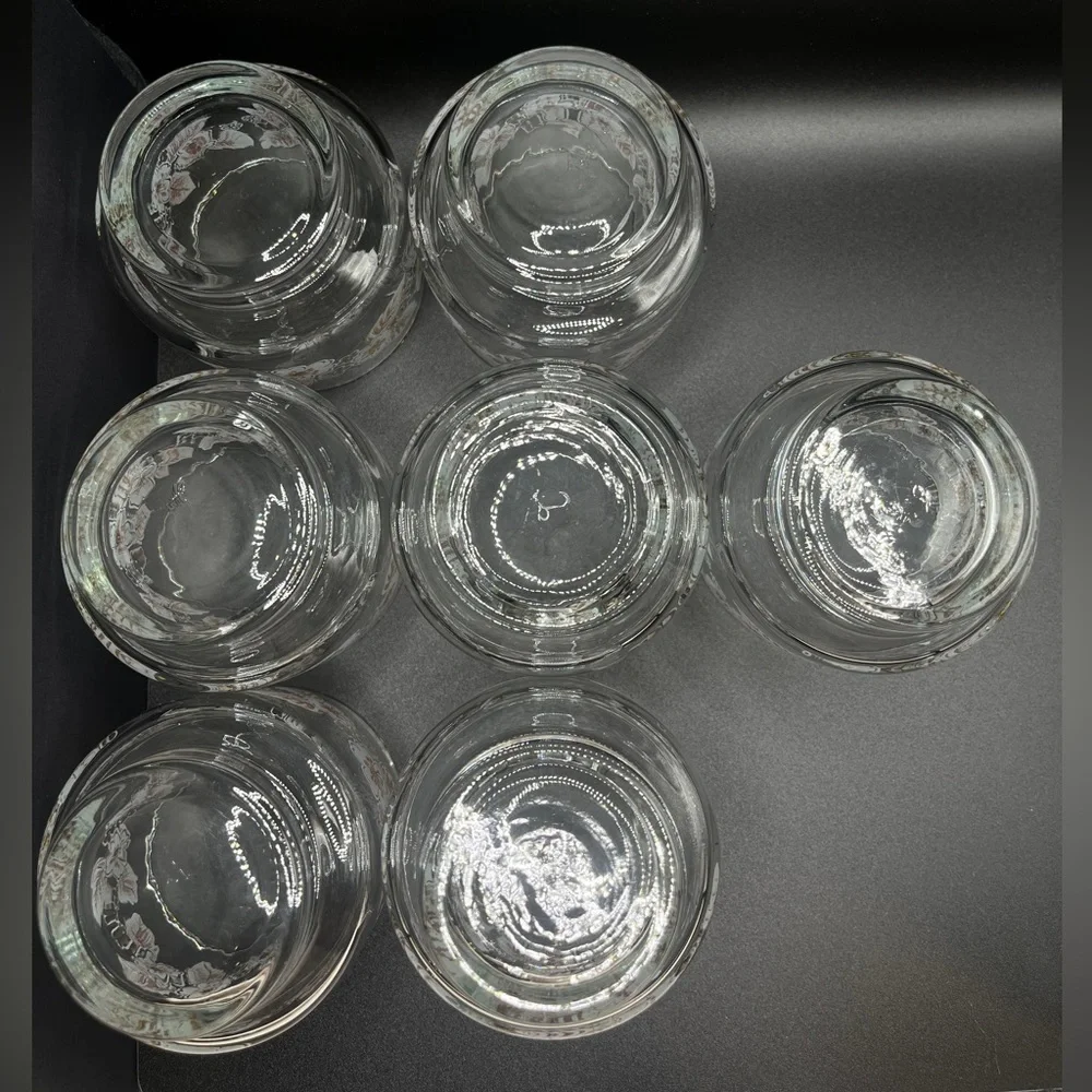 Vintage White/Gold 1950s Libbey Floral Tumblers Set of 7- Mid-Century Glassware
